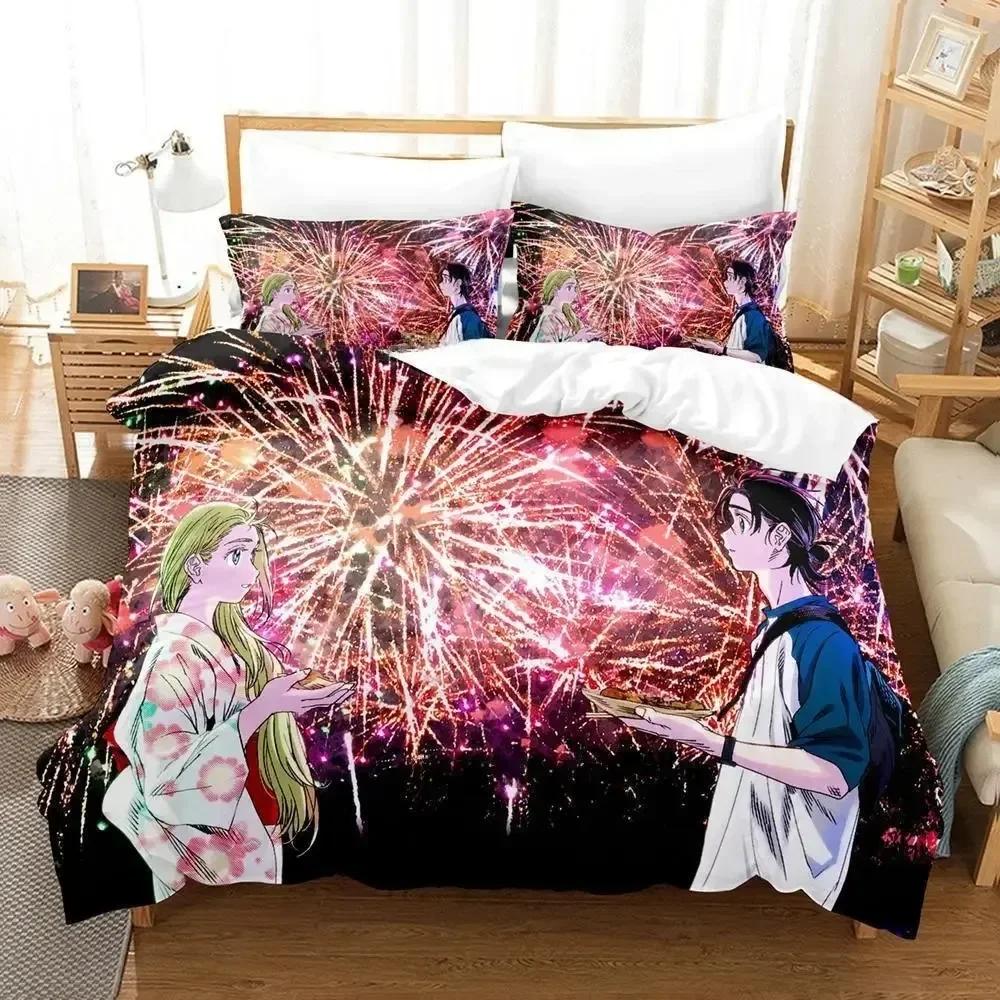 New Summer Time Rendering Bedding Set Cartoon Three-piece Set Adult Kid Bedroom Duvet Cover Sets 3D Kawaii Girls Twin Set