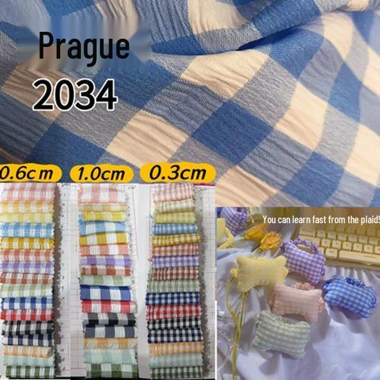 Polyester Cotton Stretch Plaid Fabric for Home Textiles - Wrinkle-Resistant, Bubbled Texture, Spring/Summer Style.