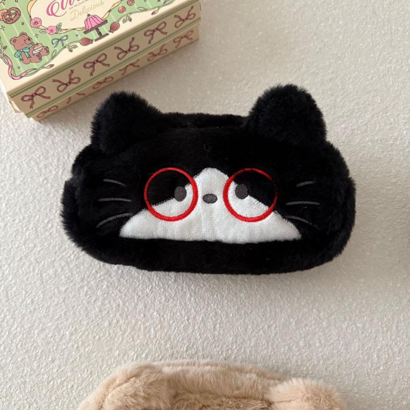 Cute Cartoon Embroidered Plush Cat Printed Pencil Case Student Stationery Storage Bag School Supplies Pen Stationery Gifts