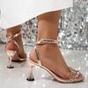 Mode Retro Damsandaler Fest Bröllopsskor Strass Högklackade Sandaler för Kvinnor, Fésandaler