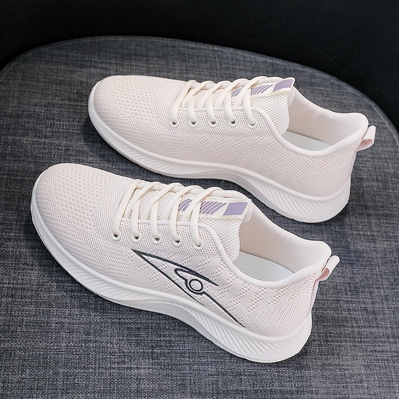 2026 summer new breathable fly-woven sports shoes women's versatile fly-woven mesh flat bottom lightweight hollow running shoes women