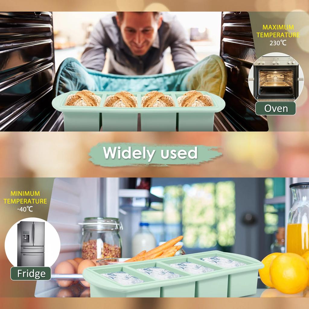 2Pcs Silicone Freezer Tray with Lid Easy Release Ice Cube Mold Soup Freezer Container Mold with Capacity Marking for Sauce Puree