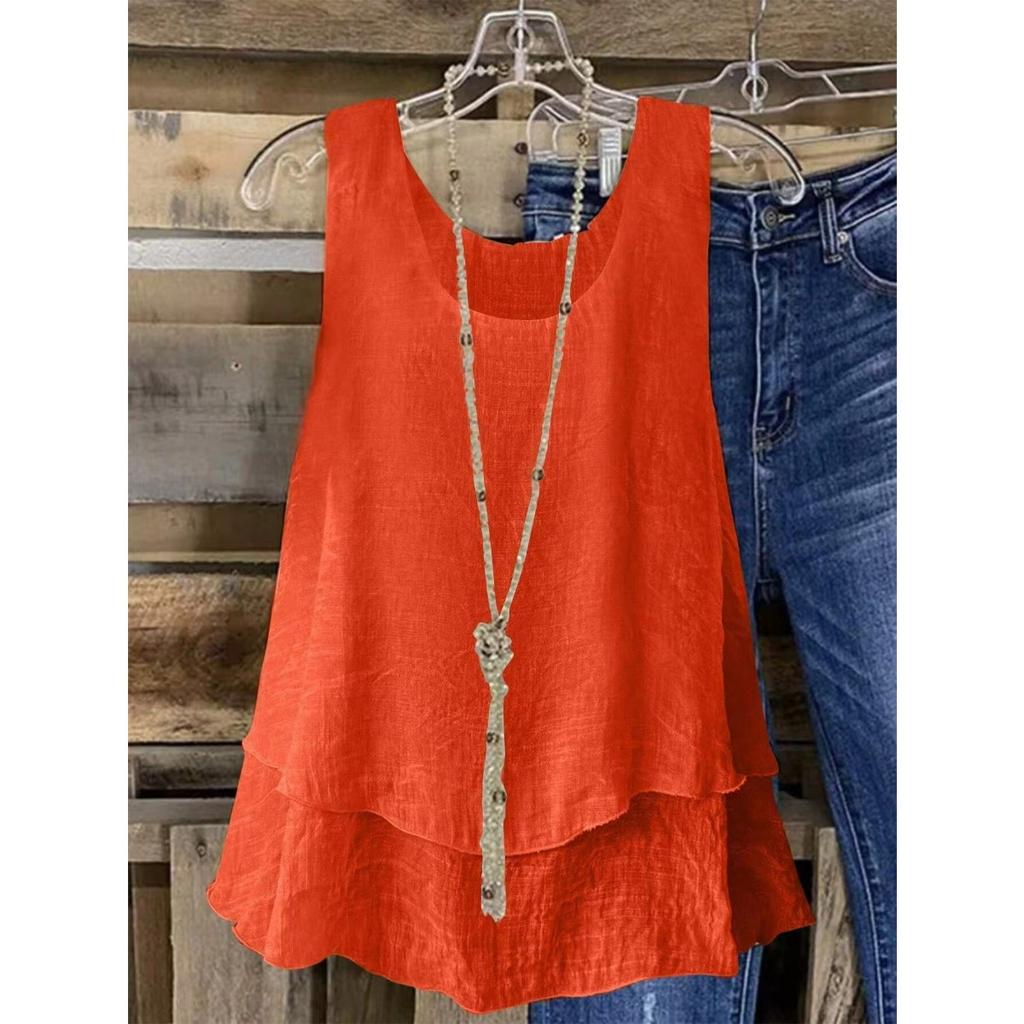 New European American Fashion Women's Fresh Sleeveless Tube Top Strappy Double Layer Swing Hem Cami Top
