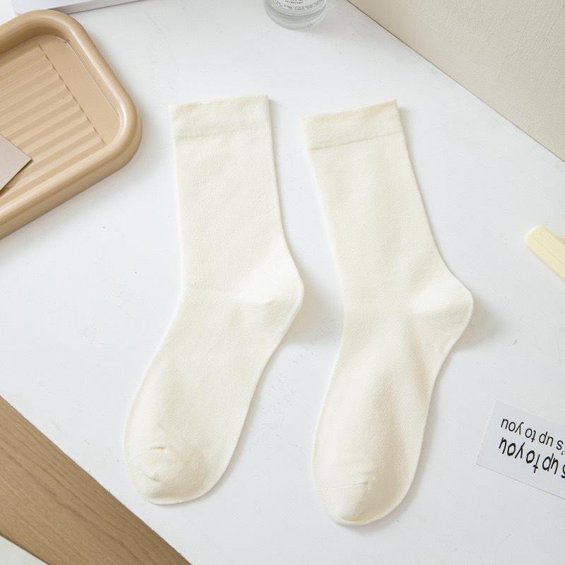 White boneless medium tube confinement socks summer thin loose solid color stacking socks spring and autumn boneless cotton socks children