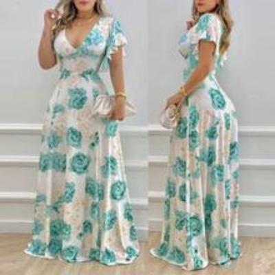 Women's Summer V-neck Elegant Large-size Print Swing Dress
