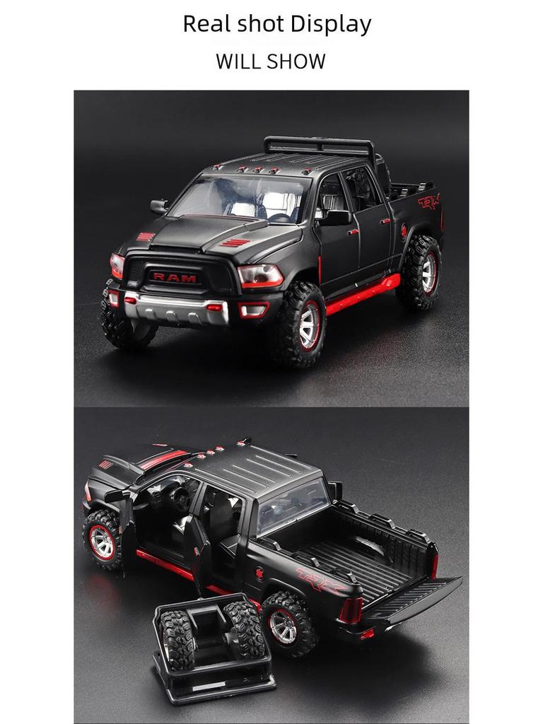 Boxed Dodge Ram TRX Pickup Truck Model: Alloy Simulation, Pull Back Toy with Spare Tire, Sound, and Light.
