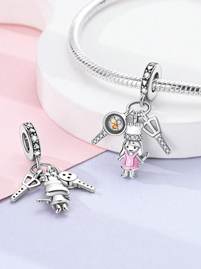 Charms Plata Pink Clothes Scissors Beads Copper Plated Fit Charms Copperoriginal Bracelet For Jewelry Making Diy Charm