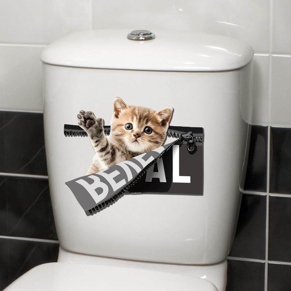 Funny Goofy Cat Toilet Seat Stickers, Creative Waterproof Removable Self-Adhesive Bathroom Decals