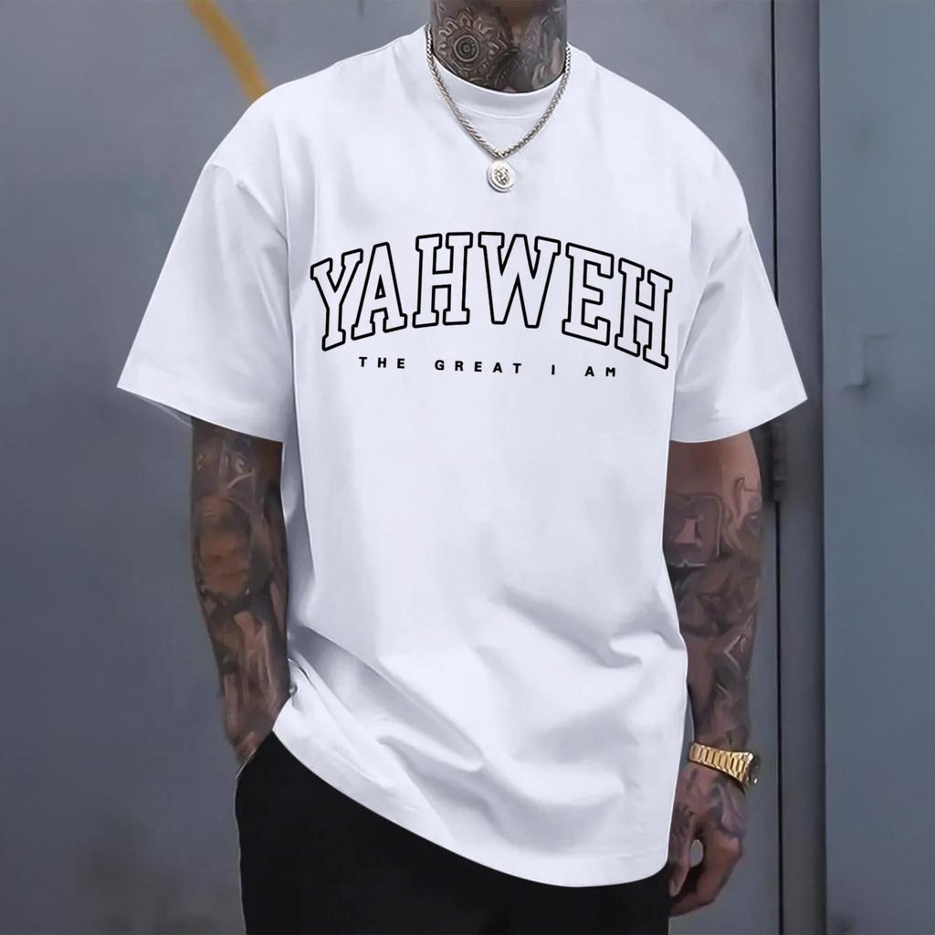 Men's "YAHWEH The Great I Am" Print Tee, Casual Christian Faith Oversized Short Sleeve Top