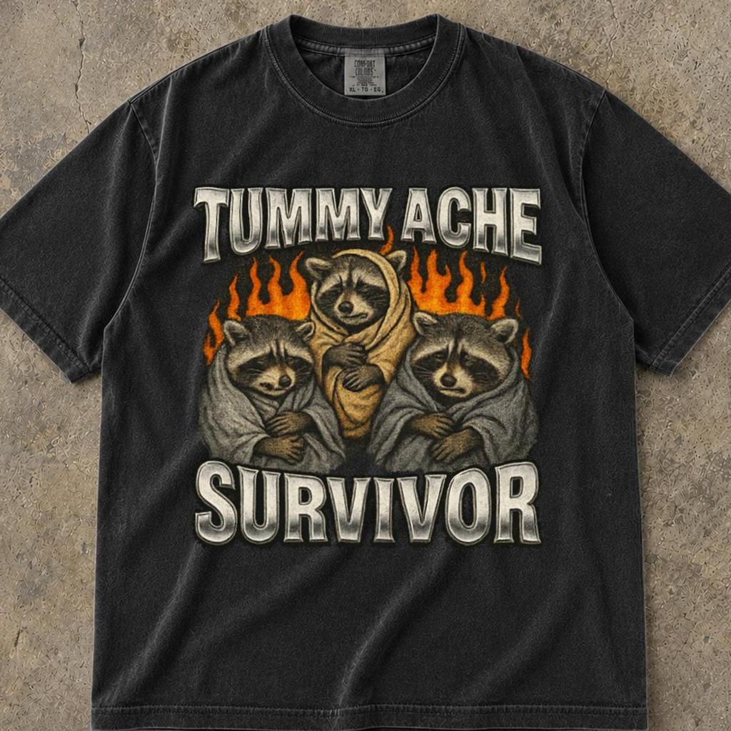 Tummy Ache Survivor Shirt, Tummy Hurts Tshirt, Tummy Ache Survivor Raccoon Shirt, Tummy Ache Survivor T Shirt, Tummy Troubles Survivor Shirt