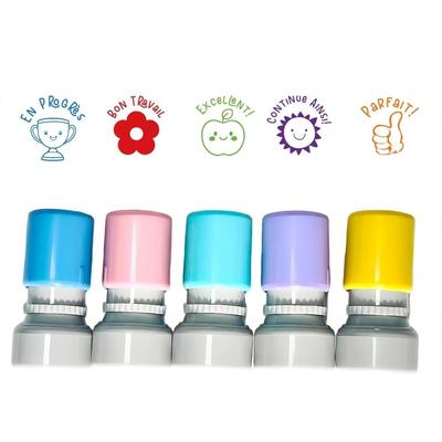 5 Stück/Set Französischer Lehrer Stempelstempel Rund Lob Französischer Stempel Selbstfärbend Emotionale Ausdrucksstempel Ermutige Schüler