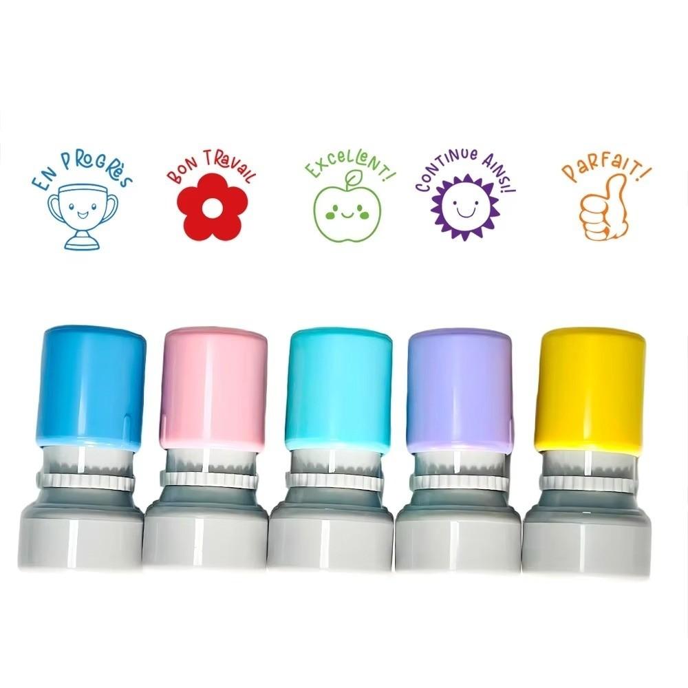 5Pcs/Set French Teacher Seal Stamp Automatic inking Round French Seal Praise Emotional Expression Stamp Encourage Students
