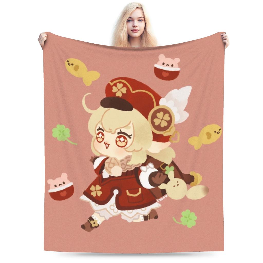 Genshin Impact Venti Blankets Velvet Summer Air Conditioning Barbatos Anime Multi-function Warm Throw Blanket for Bed Car Quilt