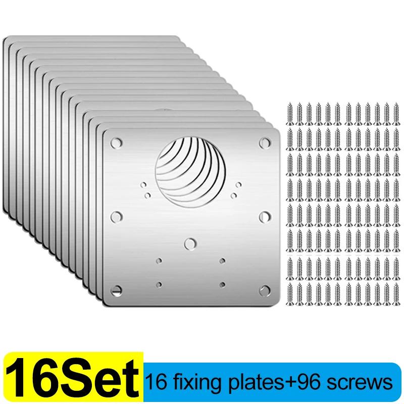 20/2Sets Cabinet Hinge Repair Plate Kits Stainless Steel Kitchen Cupboard Door Hinge Mounting Plate with Holes Fixing Brackets