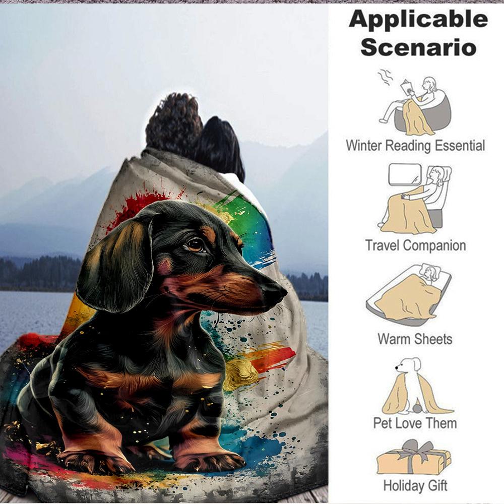 1PC Dachshund Art Print Blanket, Throw For Sofa, Bed, Travel, Camping, Livingroom, And Bed, Printing Blanket With Soft And Warm Fabric Yy250918172