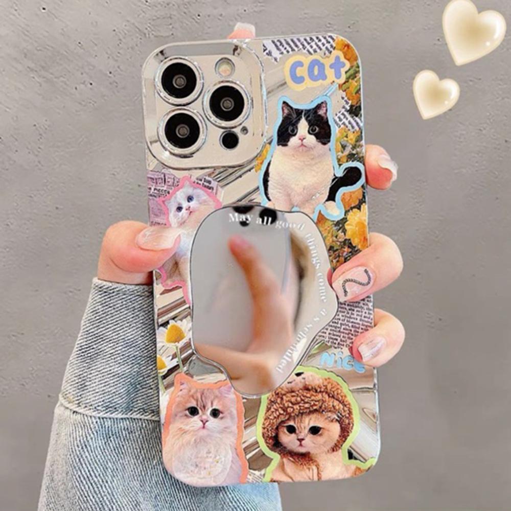 Mirror Phone Case for iPhone 16 11 13 14 for 16 Pro 12 13 15 16 Pro Max for Samsung A15 A16 A35 A55 Cute Cloud Flower Puppy Electroplated Phone Case