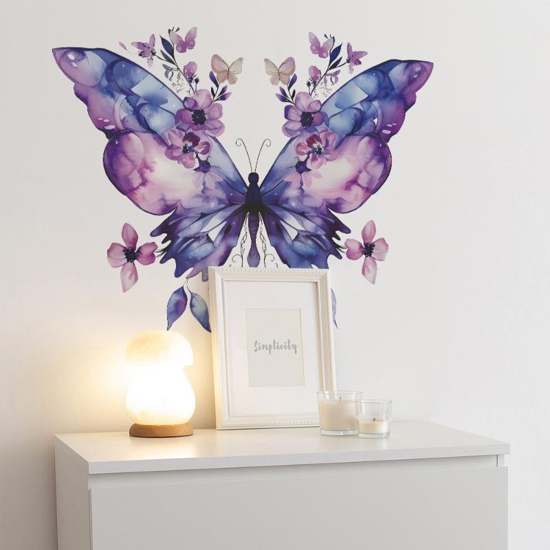 1PCS Fantasy Purple Butterfly Flowers Bedroom Living Room Wall Beautify Decorative Wall Sticker PVC Material Wall Decoration