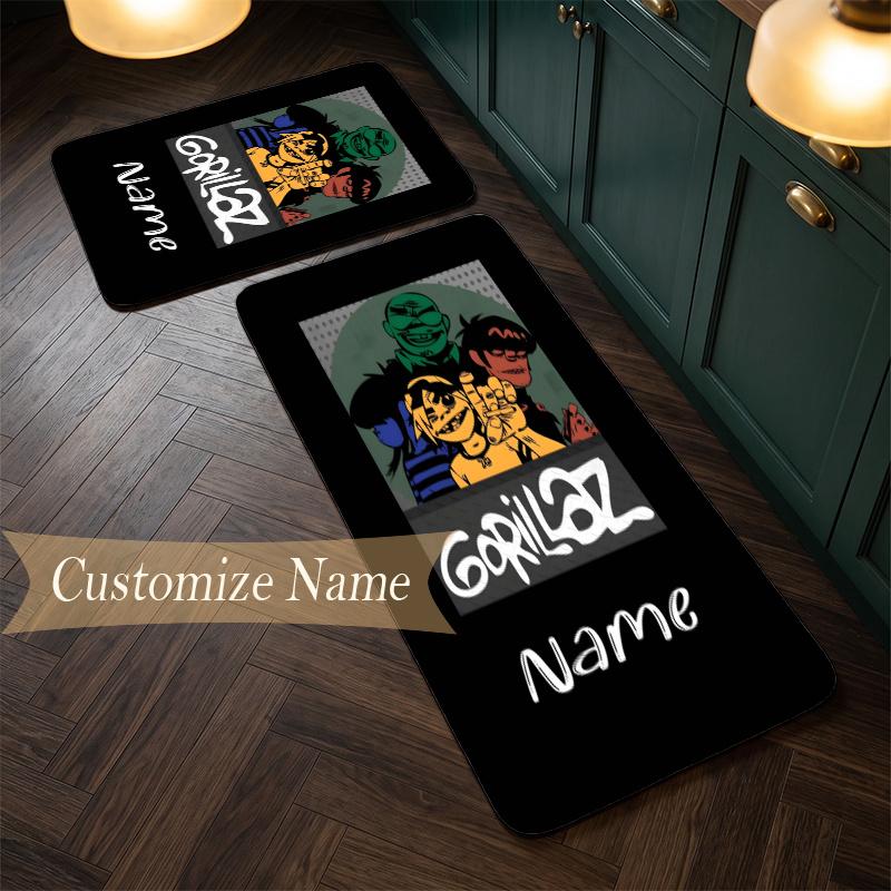 Gorillaz (14) Customize Name Flannel Kitchen Mat Soft Non-Slip Kitchen Floor Runner Rug for Home Kitchen Decor