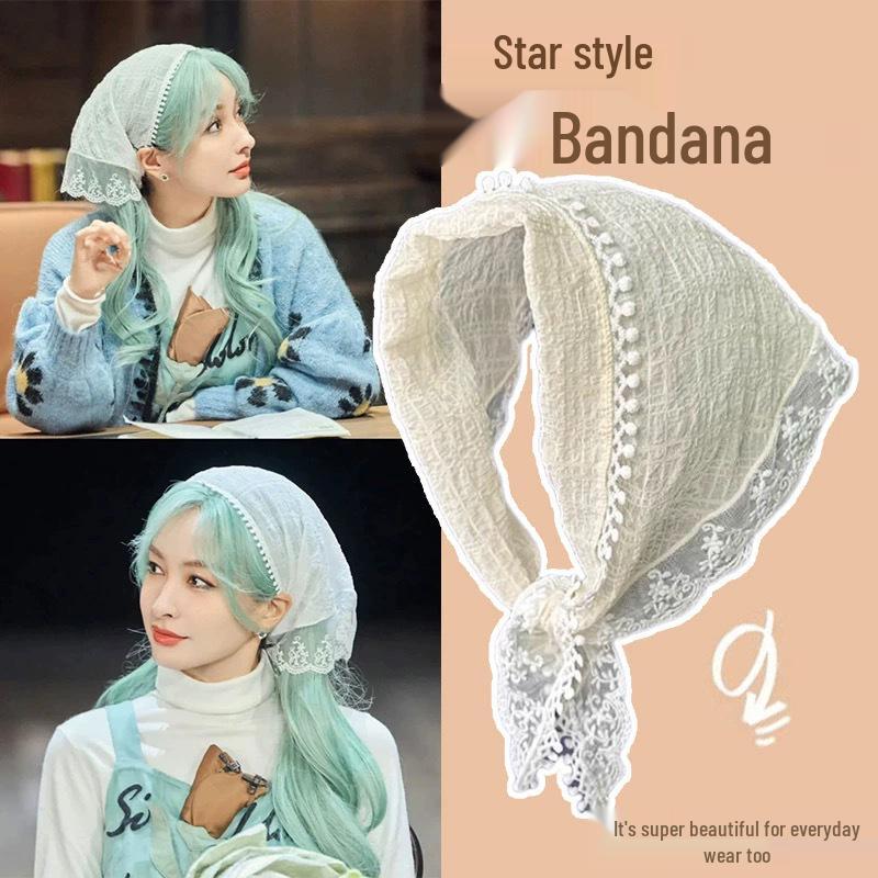 Women's French Lace Triangle Scarf: Lightweight, Breathable & Versatile Headscarf and Hair Ribbon