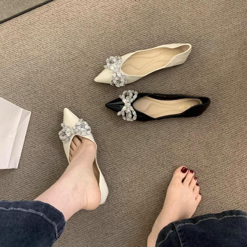 Fashion Flat Shoes for Women 2025 Spring and Autumn Diamond Butterfly New Pointed Shallow Mouth Plus Size Women's Shoes Ladies