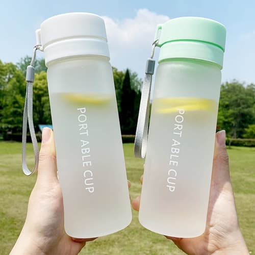 Glass Water Bottle, Water Bottle, Glass Tea, Double-Walled Glass Teacup with Tea Strainer, Clear Frosted Glass, Measuring Cup, Highly Airtight, Leak-P