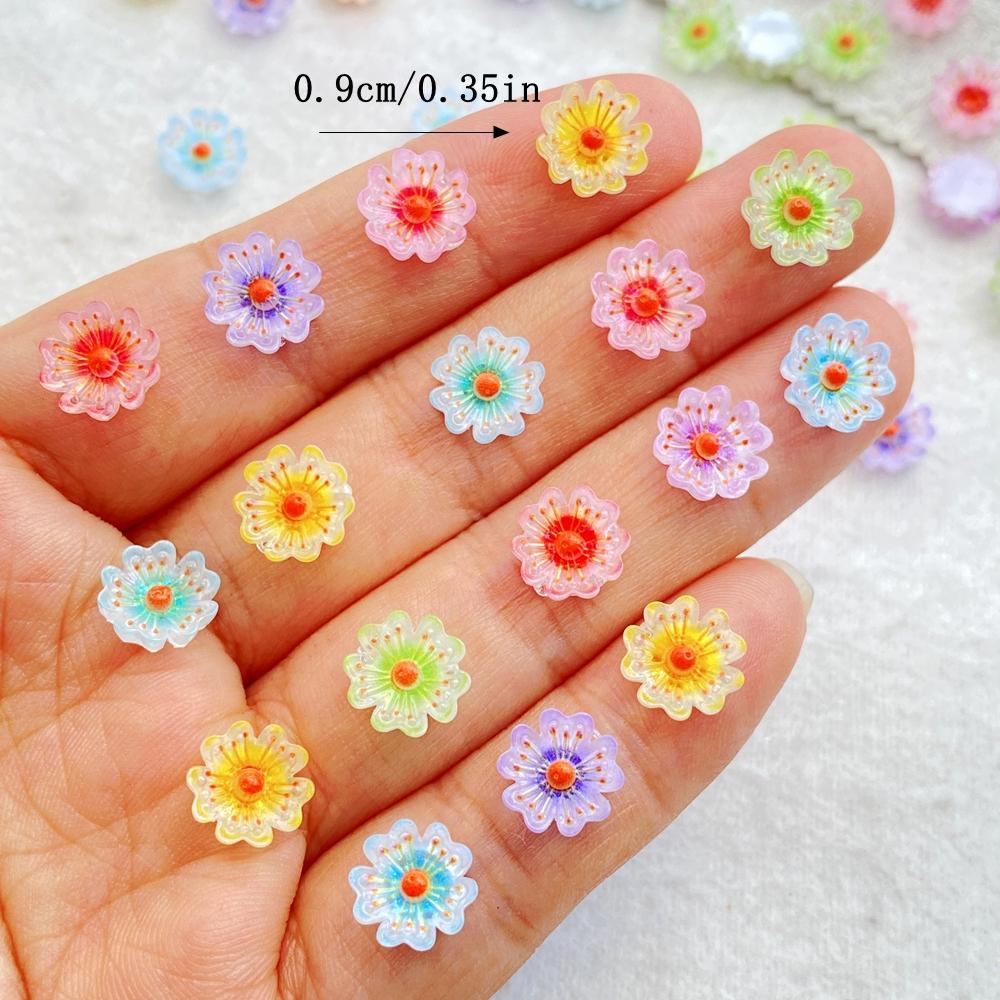 100pcs Resin Mini Crystal colored sparkling cherry blossoms, peach blossoms Nail Rhinestone DIY Scrapbook Christmas Crafts
