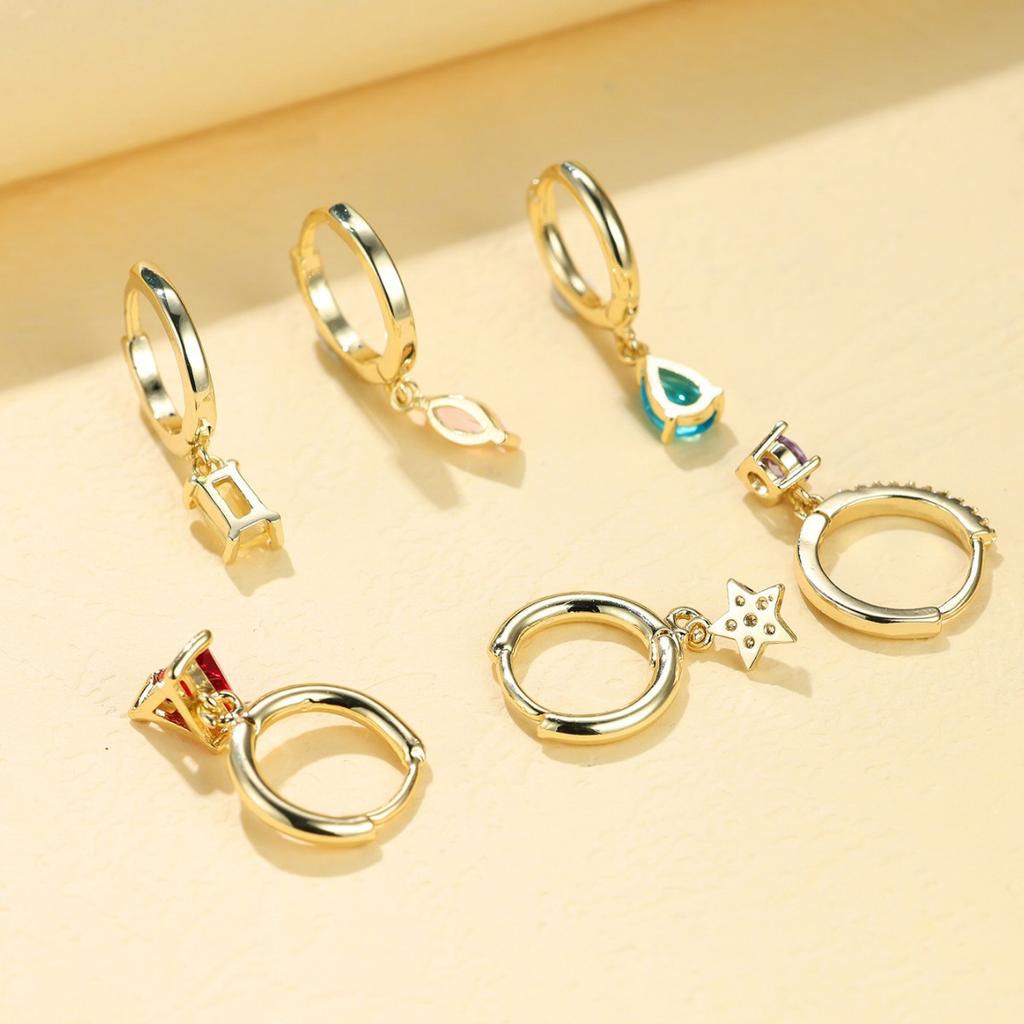 Hot-selling gilt colored treasure pendant earrings six-piece set, sweet, cool and multi-scene versatile earrings combination