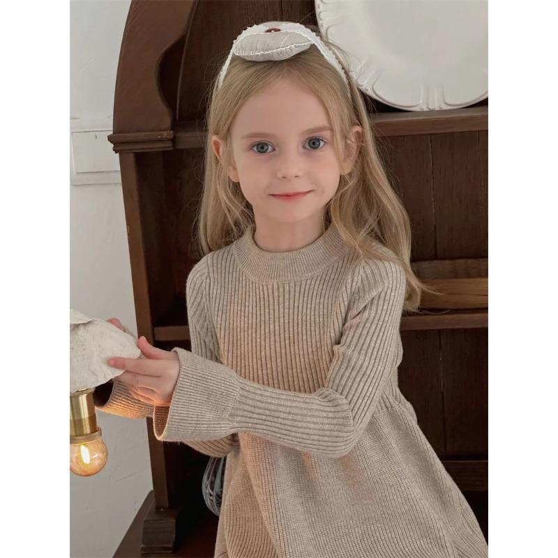Girls Knitted Dress Autumn Winter Children Gown Princess Solid Color Vestidos Kids Fashion Sweater Dresses Baby Clothes