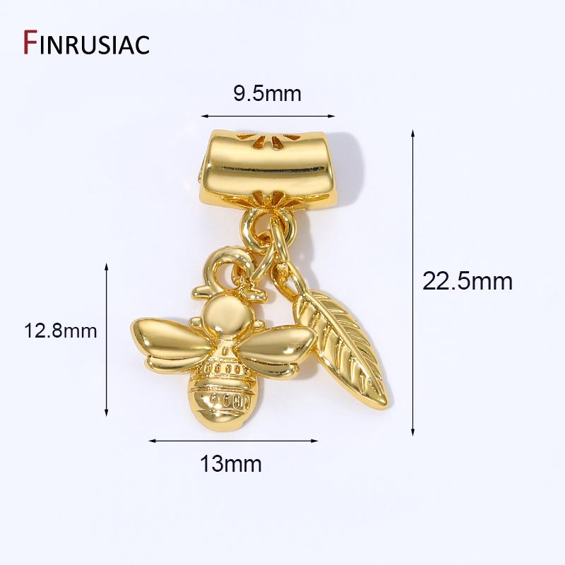 

18K Gold Plated Brass Pendant Bails With Bee Leaf Charm,Tube Pendant Connector Bail For DIY Bracelet Necklace Making Accessories 2 pieces