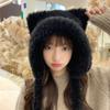 Cute Little Bear Knitted Hat for Women with Plush Thick Hat Plus Velvet Thick Ear Protection Wool Hat Cold Hat