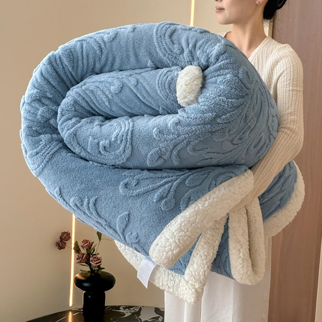 Fashion Jacquard Double Layer Sherpa Fleece Blanket Thick Warm Autumn Winter Blanket for Bed Warmth Plush Throw Blanket for Sofa
