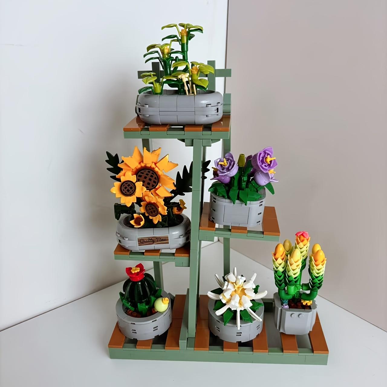 

Succulent Plant Flower Building Block Set - 6-In-1 Diy Potted Plant Kit, With Display Stand, Creative Desktop Decoration, Suitable For Halloween M