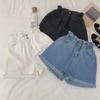 Elastic Waist Plus Size Wide Leg Denim Shorts - Korean Style A-line Loose Fit for Women