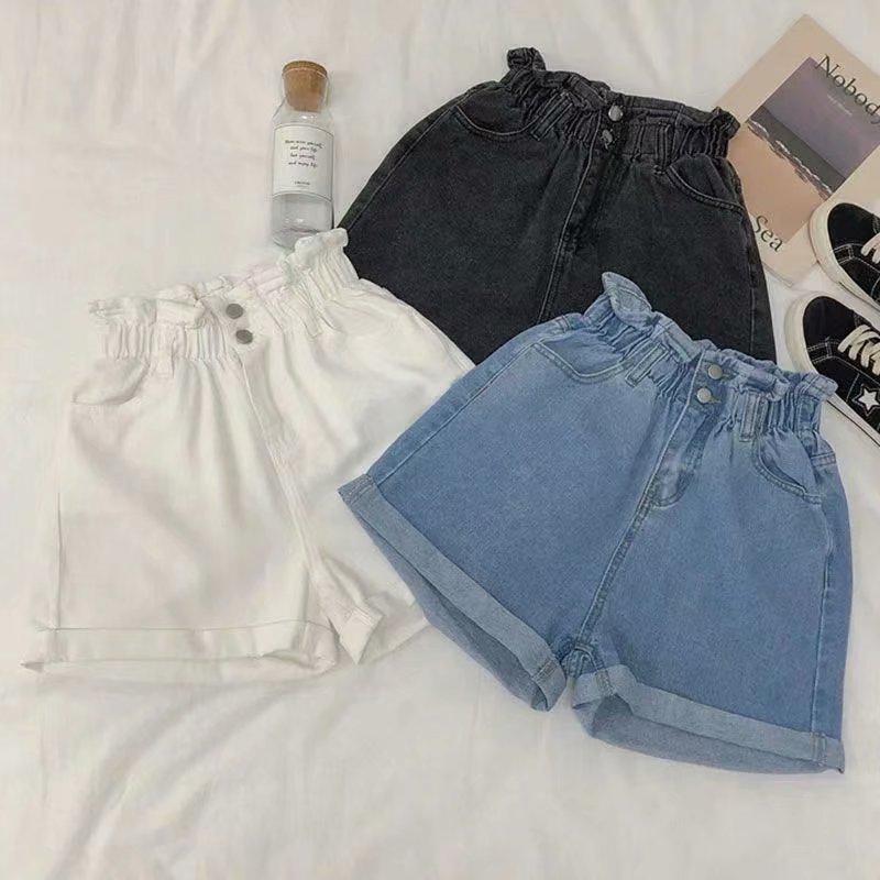 Elastic Waist Plus Size Wide Leg Denim Shorts - Korean Style A-line Loose Fit for Women