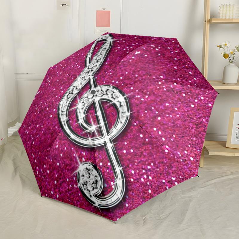 

1pc Glittery Treble Clef Sparkling Musical Note Automatic Umbrella - 8-Rib Lightweight Compact Folding Umbrella with Auto Open (as the picture,Iron&8K)