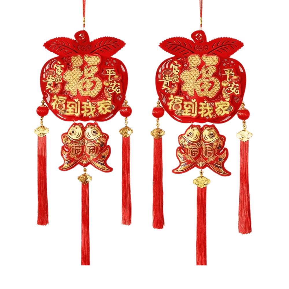 Flocking Fu Character Spring Festival Hanging Pendant With Tassels Door Wall Ornament Fu Character Pendant 3D Design