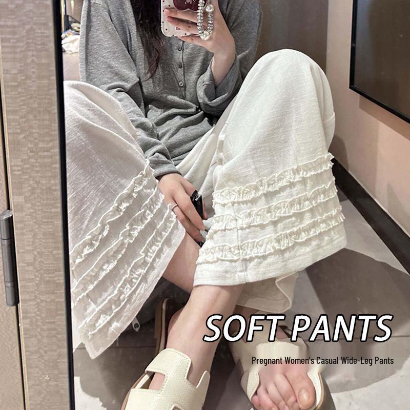Maternity Wide-Leg Black Lace Casual Cropped Pants - Spring/Summer Style M