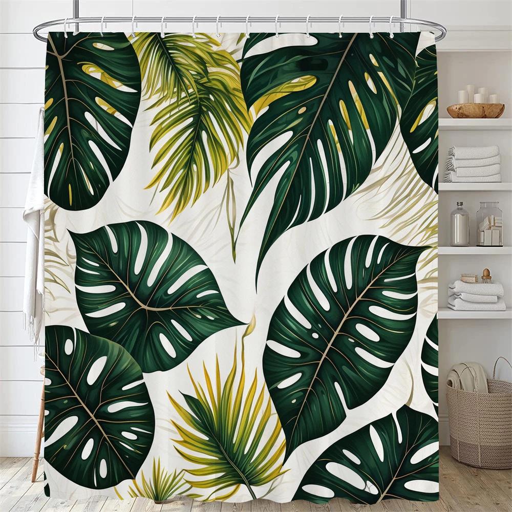 Green Plant Leaf Vines Flower Shower Curtain Print Modern Nordic Leaves Polyster Home Decor Bathroom Curtain With Hooks