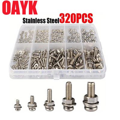 OAYK 320 Τεμάχια Ανοξείδωτο Ατσάλι SS304 Βίδες Κεφαλής Αν Βίδες Παξιμάδια Μπουλόνια Κιτ Ποικιλίας M2 M2.5 M3 M4 M5 Ποικιλία Παξιμαδιών και Μπουλονιών