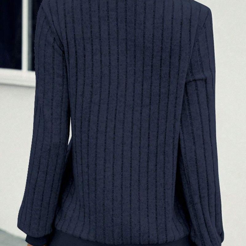 Spring Women's V-neck Brushed Pit Stripe Solid Color Long Sleeved Top T-Shirts Women’s