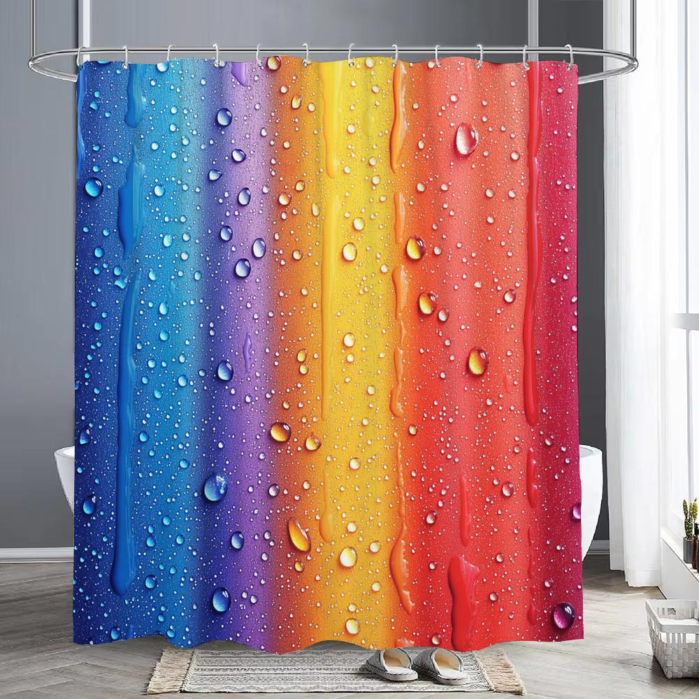 Modern Colorful Water Drops Rainbow Pattern Shower Curtain, Bathroom Decor Shower Curtain, Waterproof Shower Curtain With Hooks