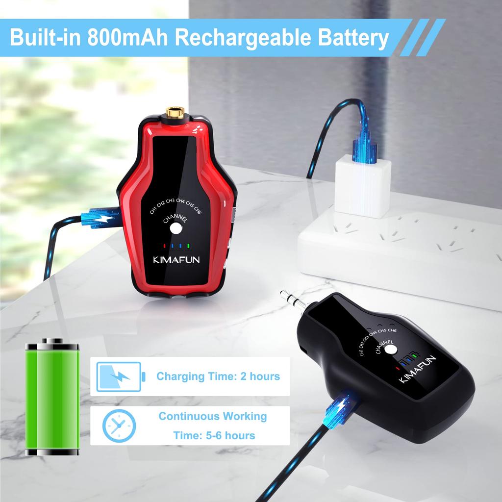 KIMAFUN 2.4G Wireless In-Ear Monitor System with Rechargeable Transmitter, Receiver and Earphones for Stage Performance, Band Rehearsal, GuitarBass