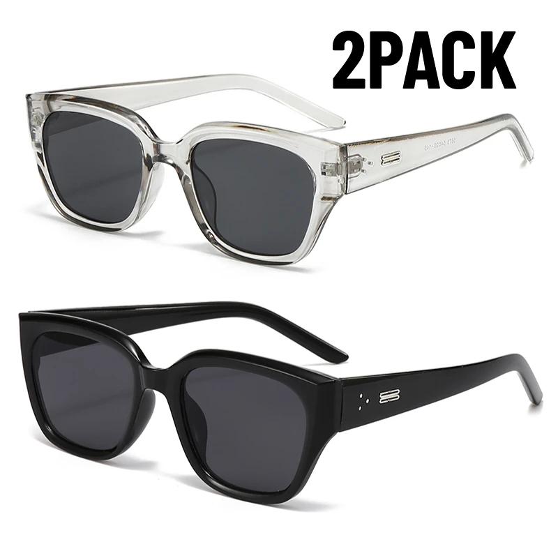 2Pack New Square Korean Fashion Simple Retro Premium Sunshade Mirrors Trendy Street Photography Sunglasses For Women Uv400