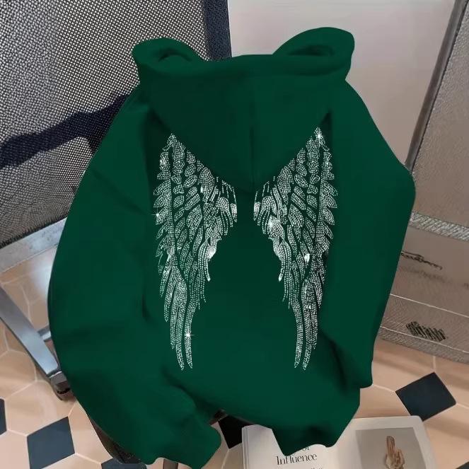 Trendy Wing Print Casual Loose Hoodie