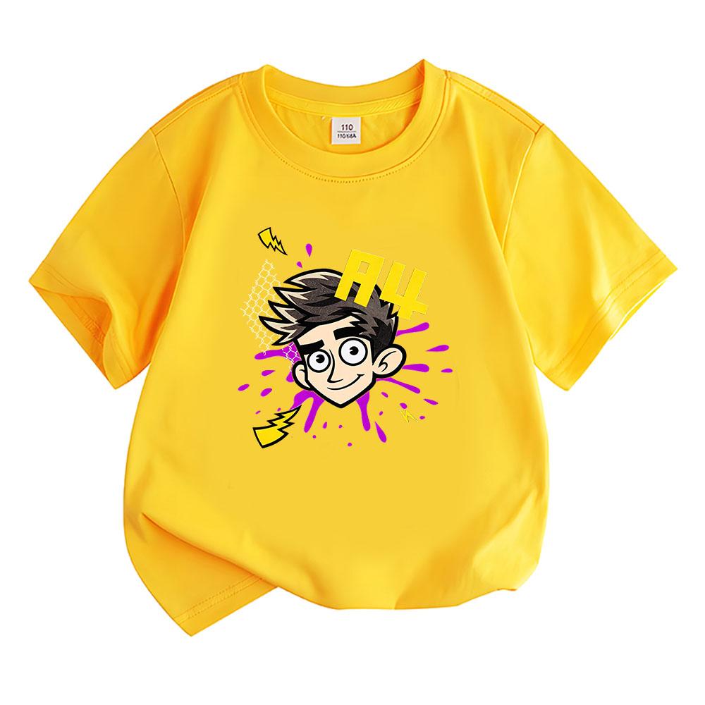 

100% Cotton A4 Lambda Print Kids Round Neck T-Shirts Casual Clothing Summer Fashion Cool Tops for Boys and Girls 160 жовтий