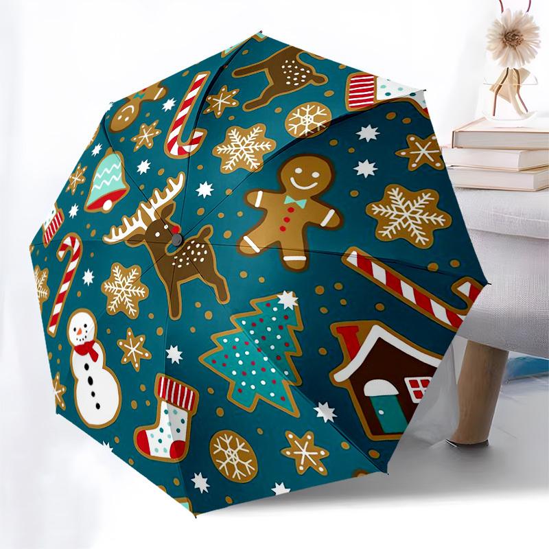 1pc Christmas Cookies Pattern Umbrella with Plastic Handle,Suitable for All Seasons Home Travel Outdoor UmbrellaPT295