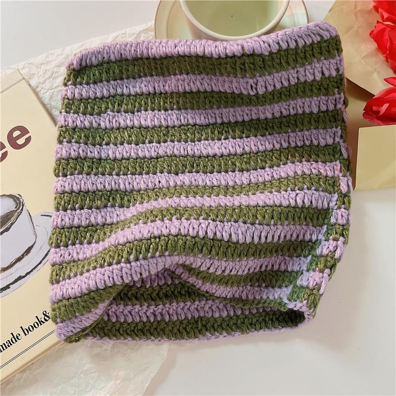 Little Devil Striped Knitted Wool Hat Female Cute Cat Ears Pointed Hat Pullover Ear Cap