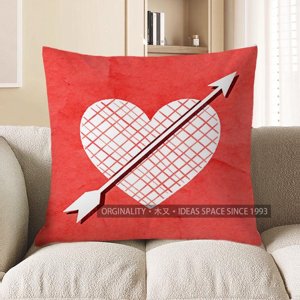 

2D Red Heart & Arrow Pattern Decorative Pillow Pattern Cushion Cover Suitable For Sofa Bedroom Car Pillow Cover 40x40cm