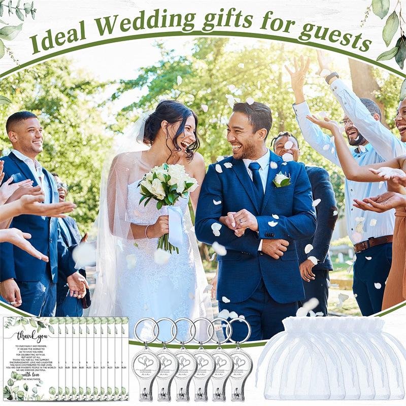 25 sad Svatba Multifunkční otvírák na láhve Kleštičky na nehty Svatební výslužky Pivovarské karty Bílé organzové sáčky pro párty potřeby