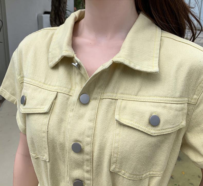 Real Shot: Summer Hong Kong-Style Korean Short-Sleeve Denim Dress - Fashionable Waist-Slimming Design for Women